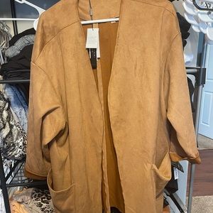 Tahari Suede Jacket 2xl Tan 3/4 Sleeve with Pockets NWT